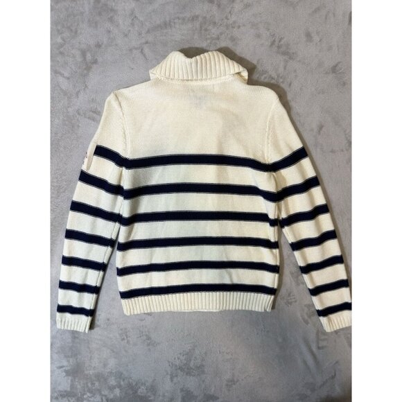 Lauren Ralph Lauren Women's Nautical Striped Cardigan Cream Navy Petite Medium - Picture 5 of 6